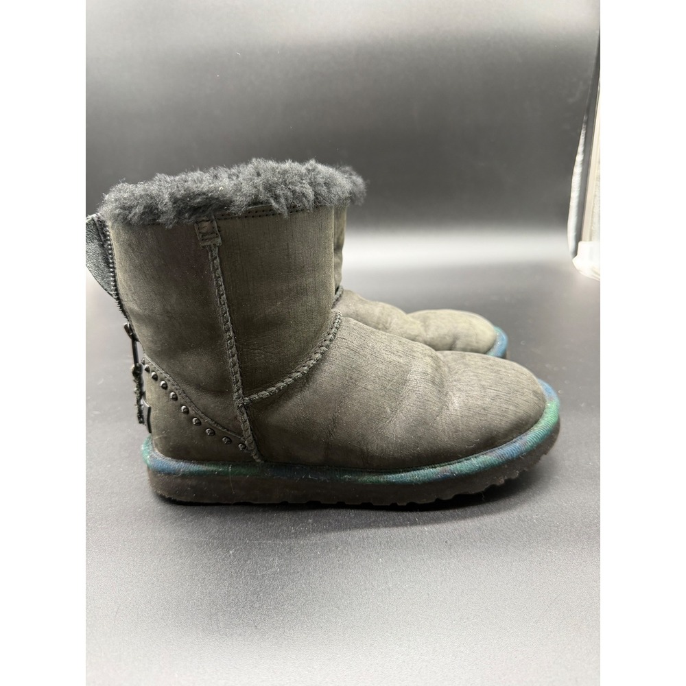 UGG Mini Bailey Zip Stud Grey Suede Shearling Boots 1007418 Womens 6